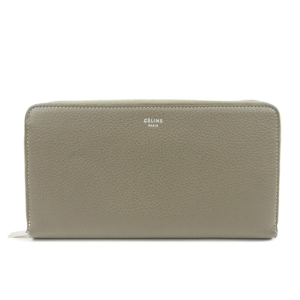 Celine Logo Calfskin Zippy Wallet Gray